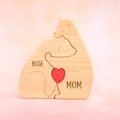 Personalized Bear Family Puzzle Custom Wooden Animal Figurines Thoughtful Heart-warming