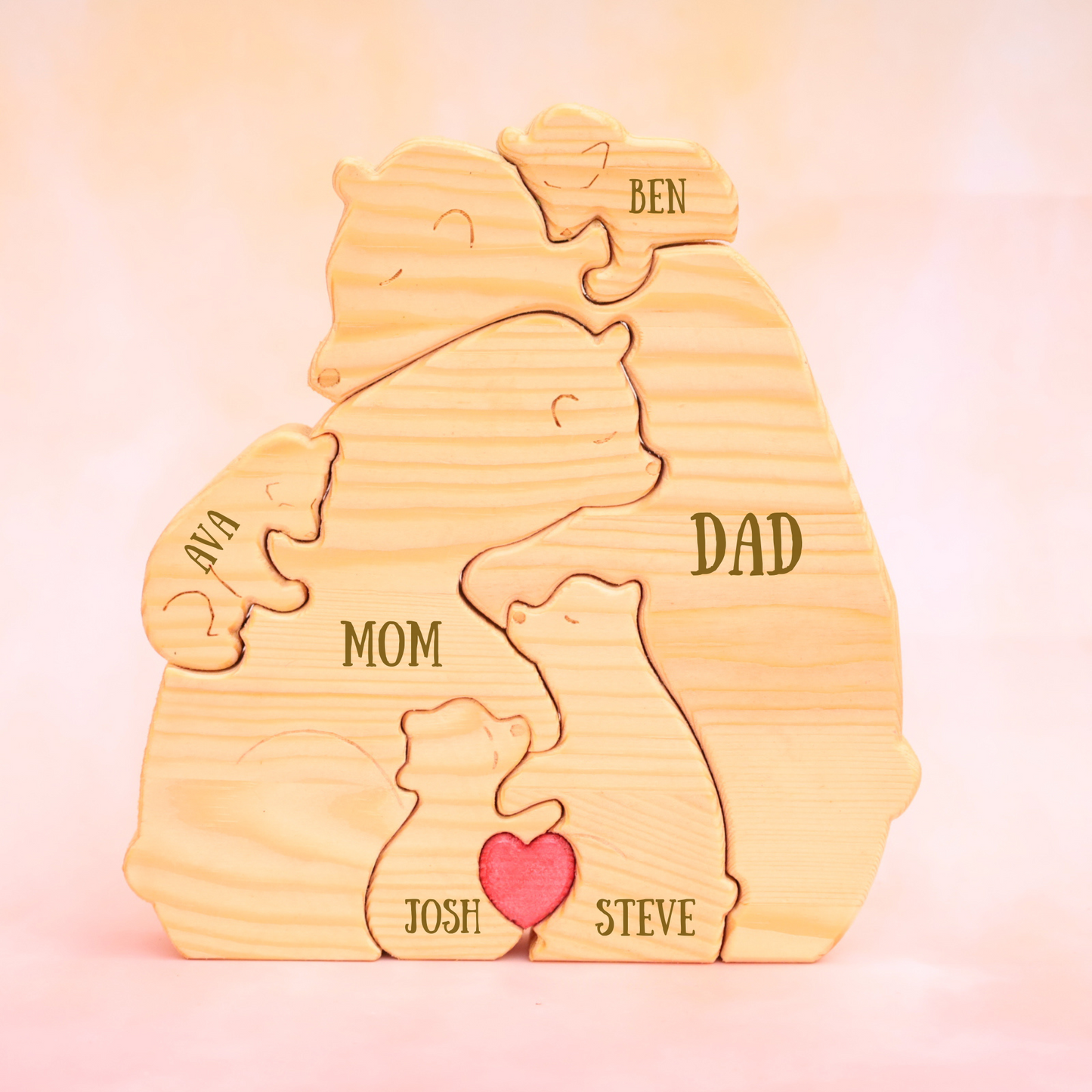 Personalized Bear Family Puzzle Custom Wooden Animal Figurines Thoughtful Heart-warming