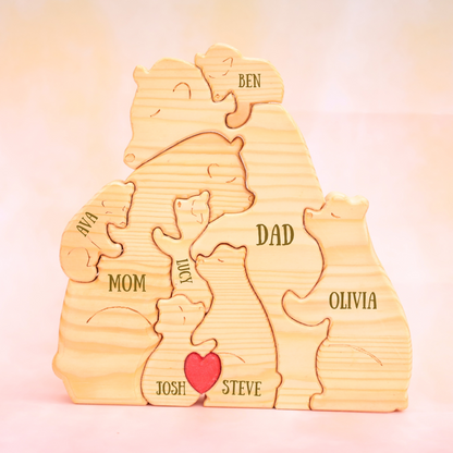 Personalized Bear Family Puzzle Custom Wooden Animal Figurines Thoughtful Heart-warming