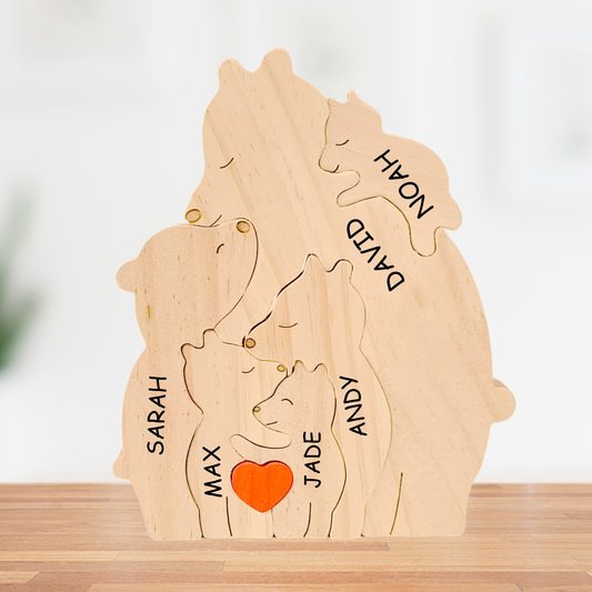 Family Wooden Hug Bear Puzzle Personalized Family Puzzle - Custom Wooden Animal Christmas Wooden