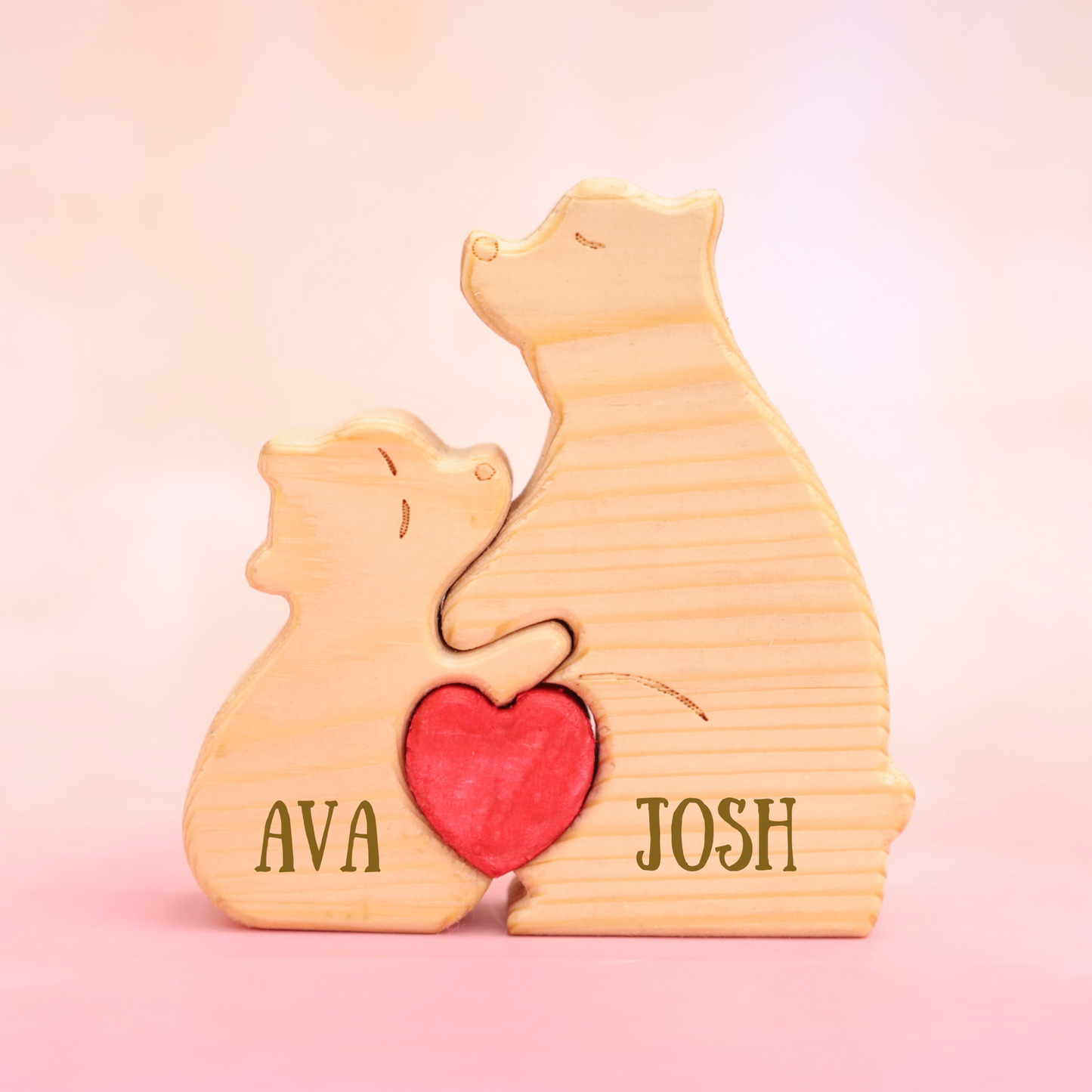 Personalized Bear Family Puzzle Custom Wooden Animal Figurines Thoughtful Heart-warming