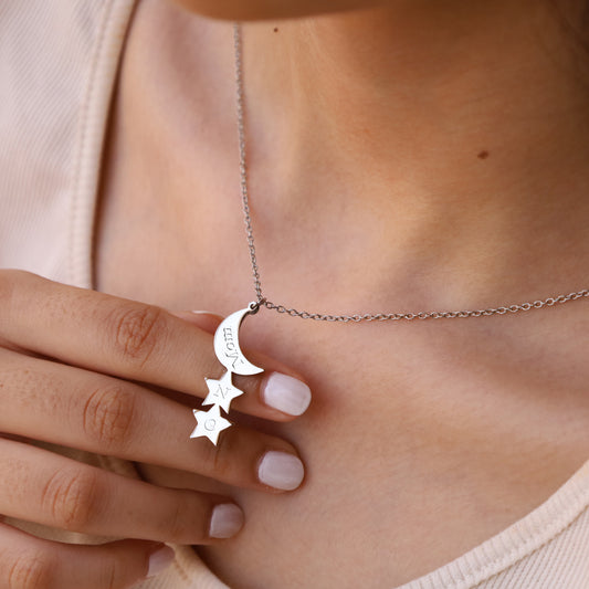 Unique Moon and Star Necklace - Personalized Crescent Star Pendant